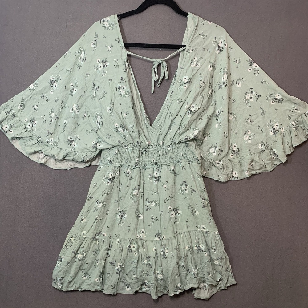 Shop Mahina Peplum Top Womens Small Floral Green Bat Sleeve Boho Cottagecore